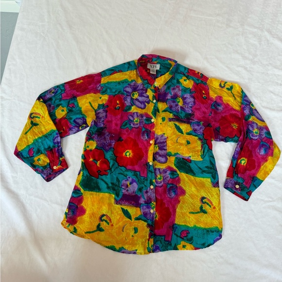 Vintage XPL XPLOSIF Women’s Long Sleeve Floral Blouse Size Medium 100% Silk - Picture 10 of 15